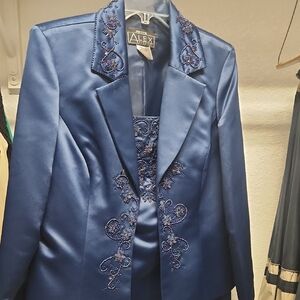 Alex Evenings Women's Royal Blue Embroidered Blazer